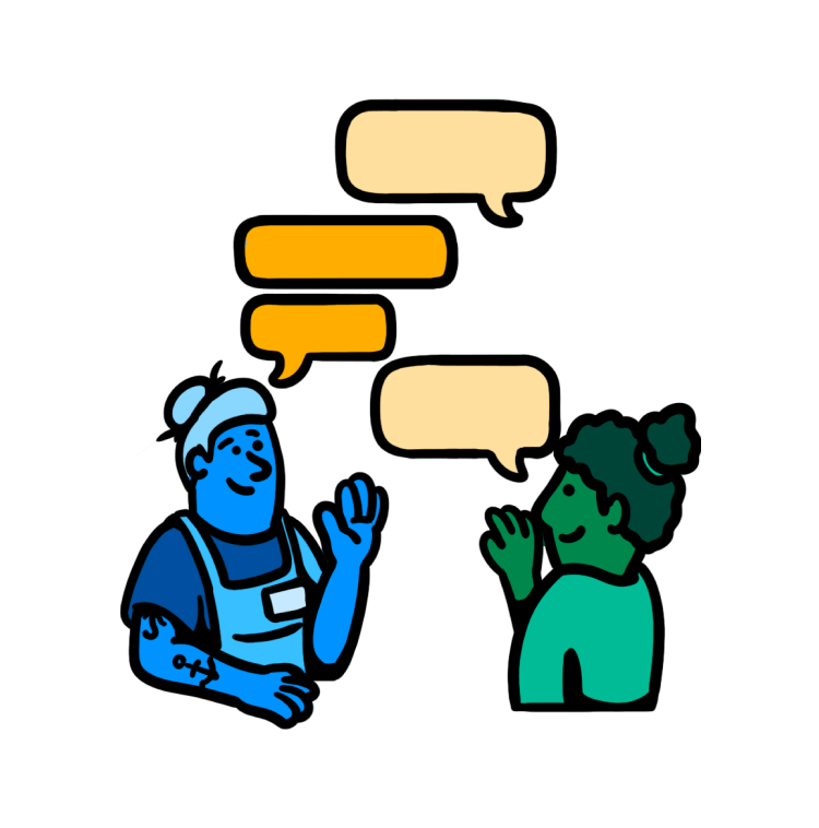 Two people having a conversation with chat bubbles above them